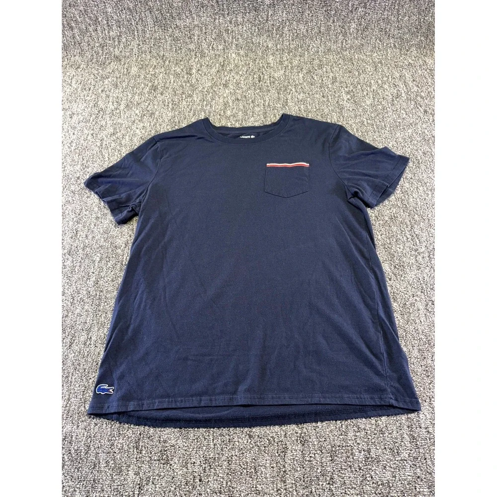 Lacoste Sleepwear Top Mens Large Navy Blue Cotton Blend Pocket Embroidered Logo